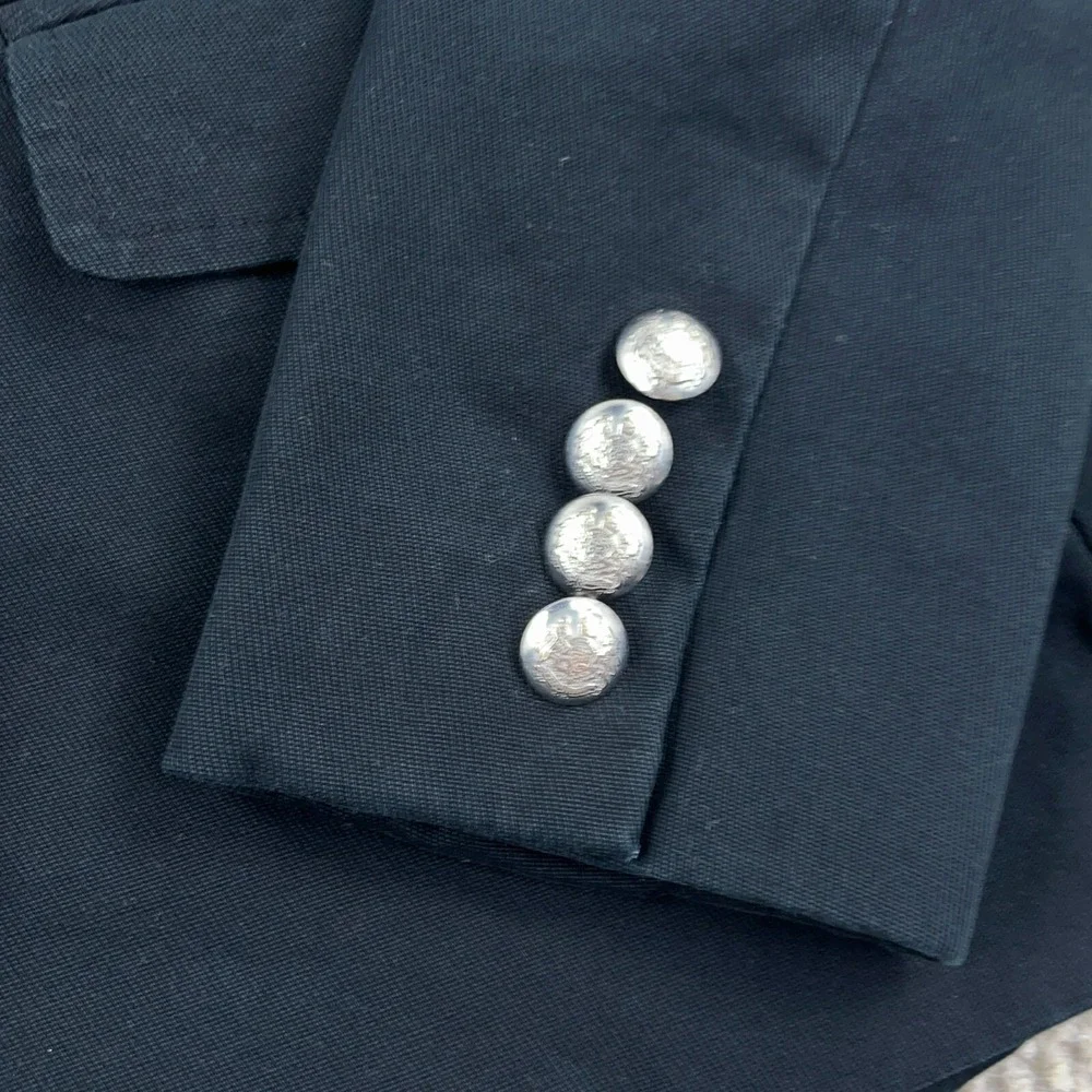 Lauren Ralph Lauren Blazer Women 6 Black Sports Coat Jacket Silver Metal Buttons